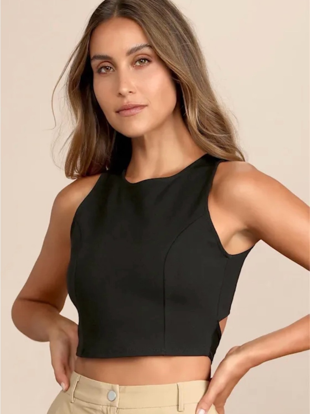 Lulus Let's Tie It Black Tie-Back Cropped Tank Top | Size‎ M